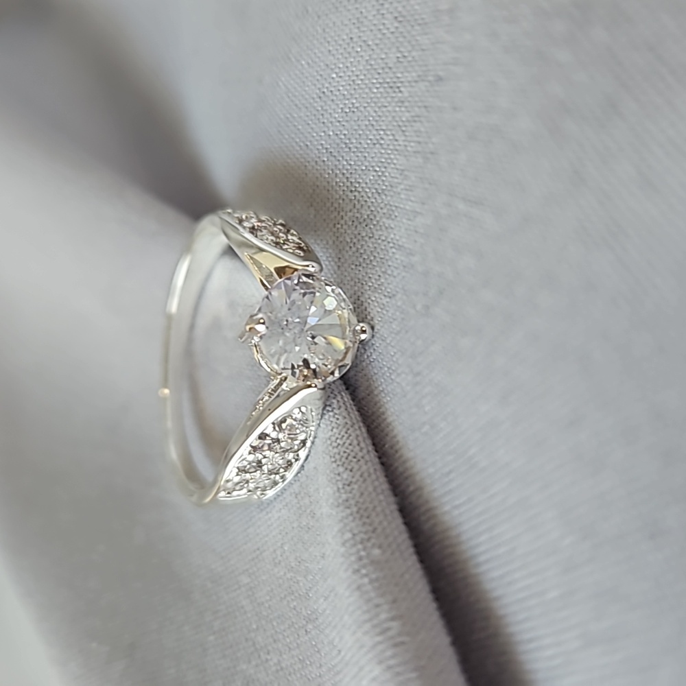Cubic Zirconia & Pave Silver Tone Ring